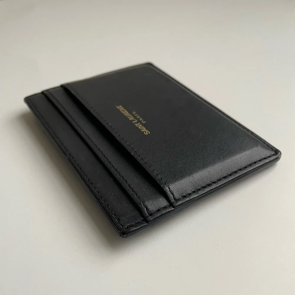 YSL Yves Saint Laurent Smooth Leather Black Gold Cardholder Wallet Pouch Purse - Picture 6 of 9